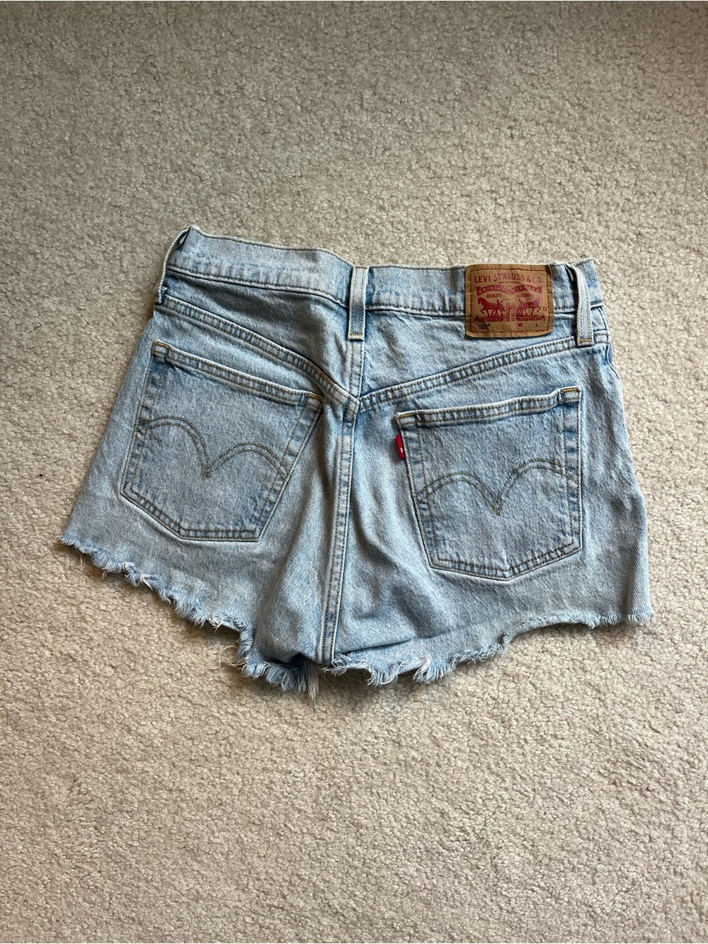 Levi's Light Blue High-Rise Frayed Denim Shorts